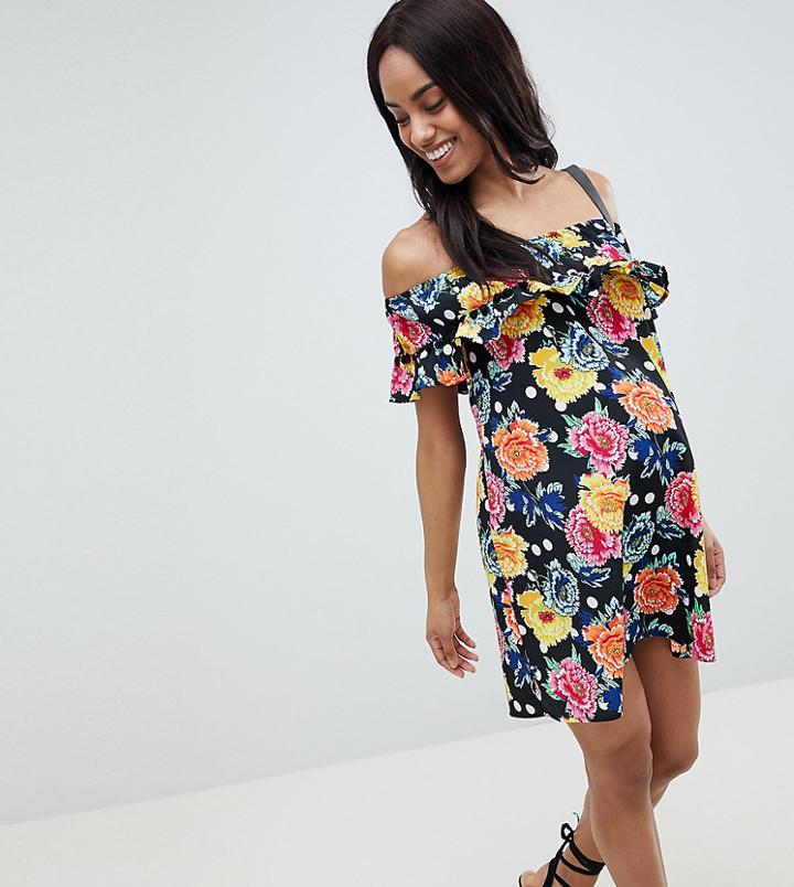 Asos Design Maternity Mixed Spot Floral Bandeau Beach Dress - Multi