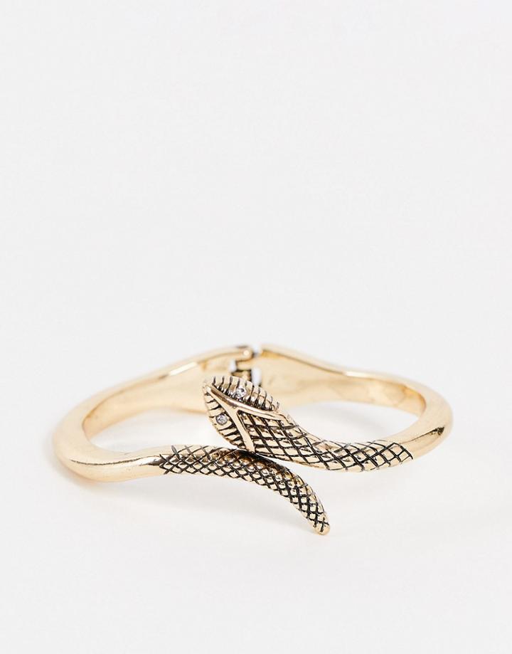 Asos Design Bangle Bracelet With Snake Design In Gold Tone