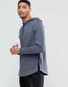 Asos Half Zip Hoodie With Curved Hem & Side Splits - Navy