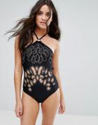 New Look Studded Halter Swimsuit - Black