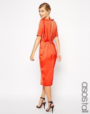 Asos Tall Drape Back Pencil Dress With Sleeve - Red