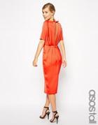 Asos Tall Drape Back Pencil Dress With Sleeve - Red