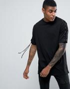 Asos Oversized T-shirt With Eyelets And Lace Up Sleeve Detail - Black