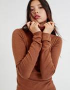 Pull & Bear Basic Roll Neck Sweater In Brown