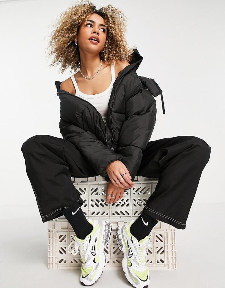 Weekday Moon Hooded Padded Jacket In Black
