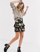Asos Design Tiered Ruffle Mini Skirt In Floral Print