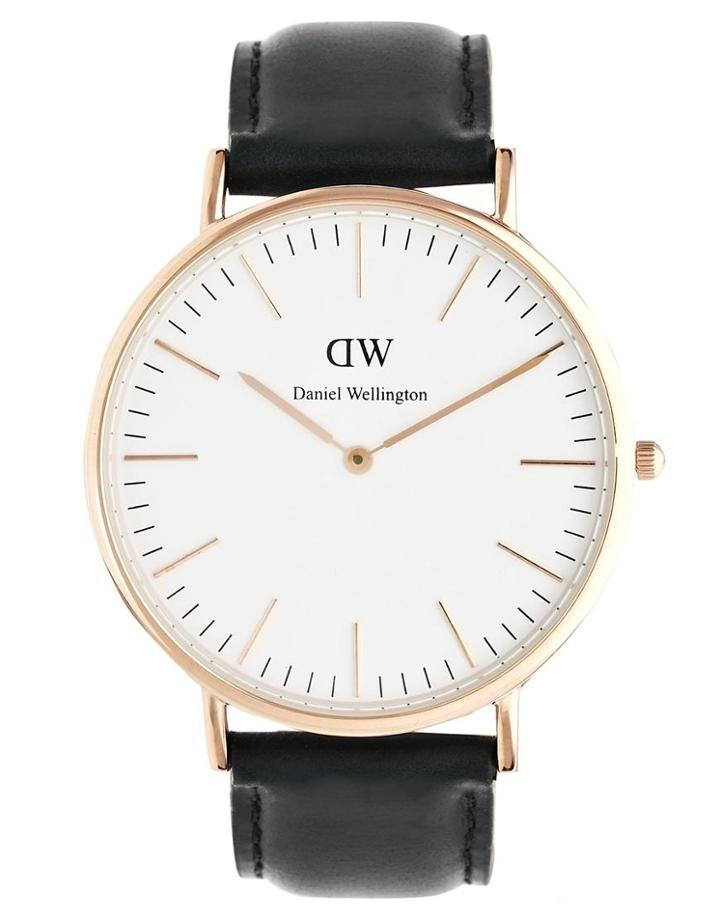 Daniel Wellington Sheffield Rose Gold Black Leather Strap Watch