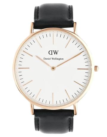 Daniel Wellington Sheffield Rose Gold Black Leather Strap Watch