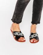 Asos Femi Leather Embellished Slider Sandals - Black Leather