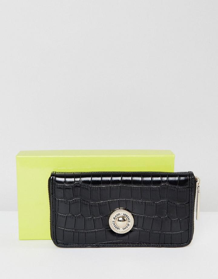 Versace Jeans Croc Purse With Gold Button Detail - Black