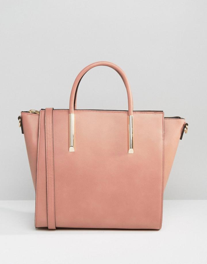 Asos Wing Tote Bag With Metal Fitting - Pink