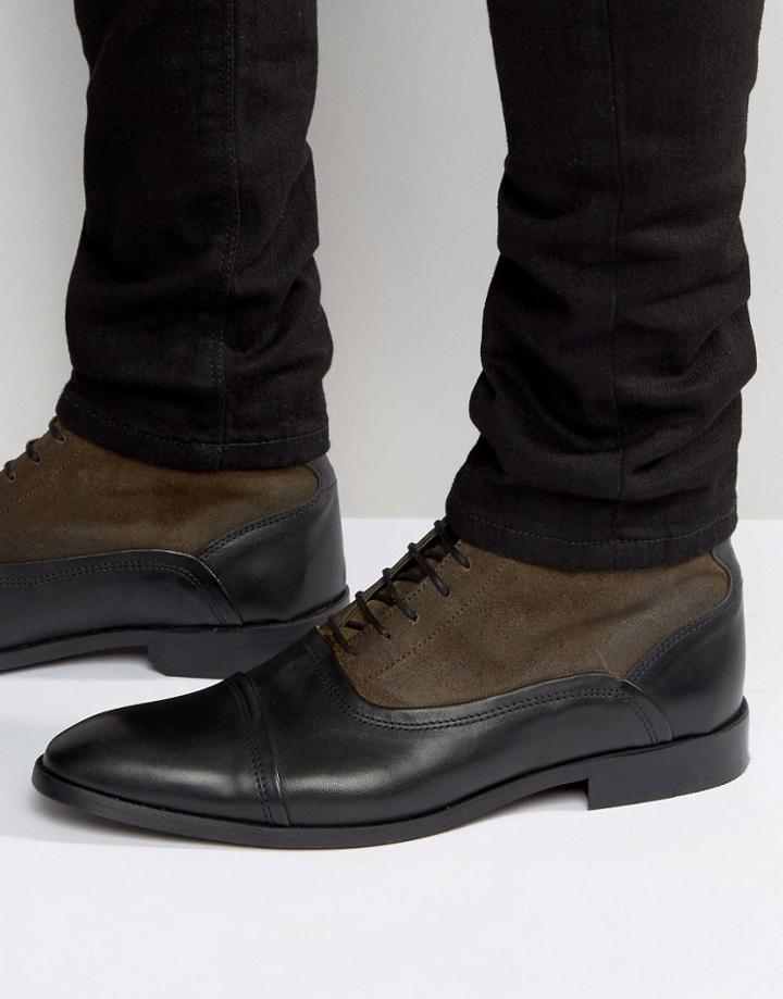 Asos Lace Up Boots In Leather And Suede Mix With Toe Cap - Khaki