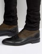 Asos Lace Up Boots In Leather And Suede Mix With Toe Cap - Khaki