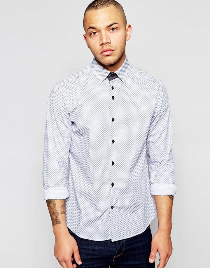 Dickens And Browne Poplin Diamond Print Shirt - White