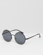 Asos Flat Lens Round Sunglasses In Black - Black