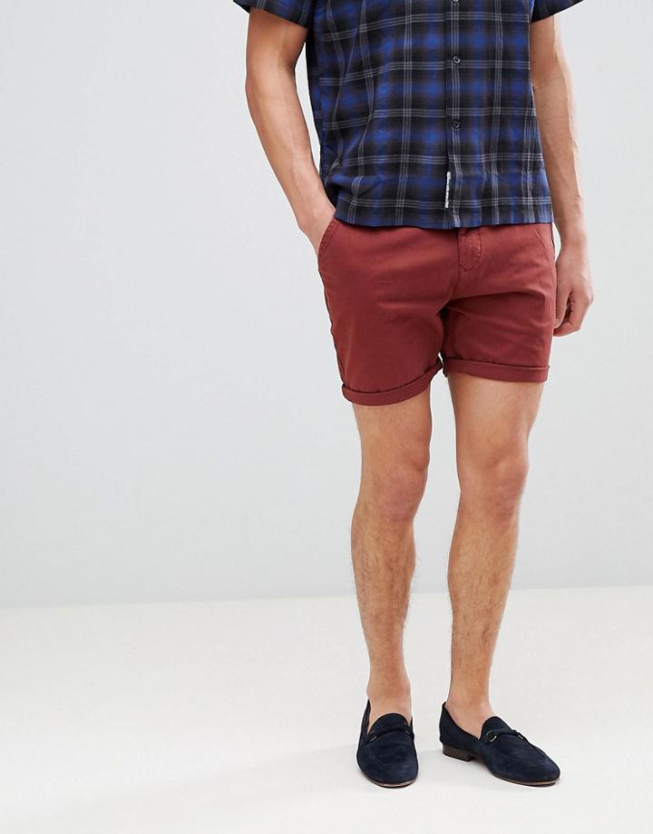 Process Black Peached Cotton Chino Shorts - Red