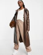 Aria Cove Leather Trench Coat In Chocolate - Brown