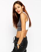 Asos High Neck Rib Crop Top In Color Block