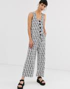 Asos Design Minimal Jumpsuit With Button Front In Mono Print - Multi