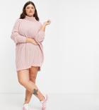 In The Style Plus X Billie Faiers Knit Oversized Roll Neck Sweater Dress In Pink