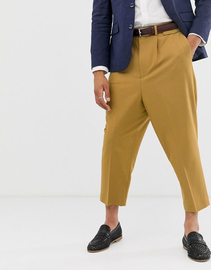 Asos Design Drop Crotch Tapered Smart Pants With Pocket Flaps In Camel - Beige