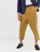 Asos Design Drop Crotch Tapered Smart Pants With Pocket Flaps In Camel - Beige