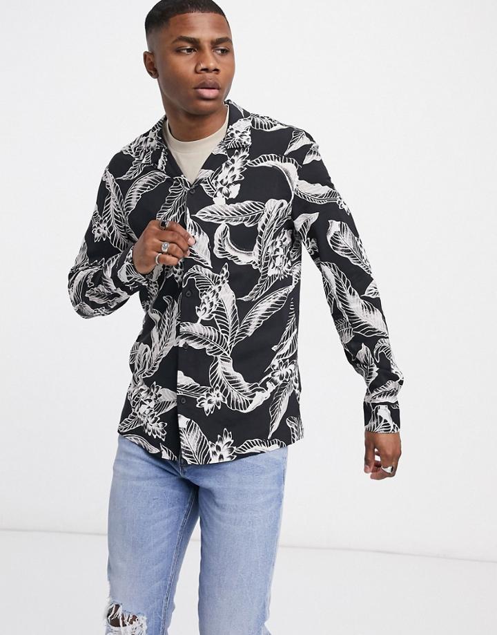 Allsaints Kahuna Leaf Print Shirt In Black