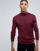Asos Cotton Roll Neck Sweater In Burgundy - Red