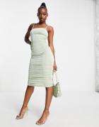 Fashionkilla Square Neck Midi Body-conscious Dress In Sage-green