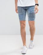 New Look Skinny Denim Shorts With Rips In Acid Wash - Blue