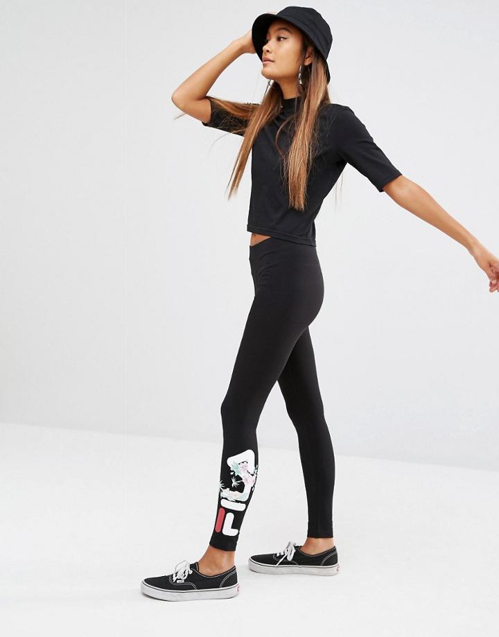 Fila Leggings With Floral Side Logo - Black