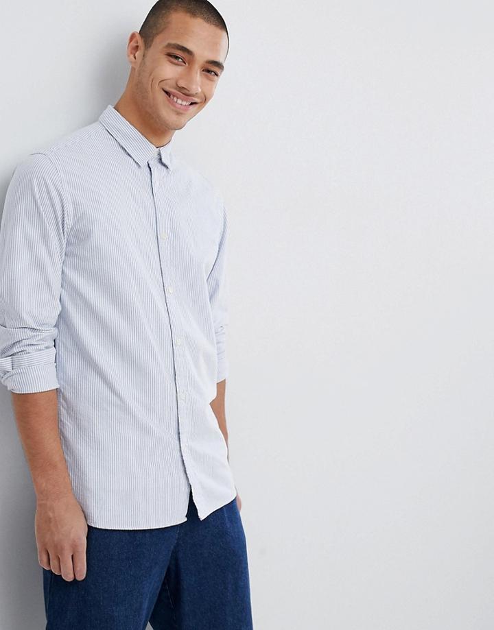 Selected Homme Stripe Long Sleeve Shirt - White