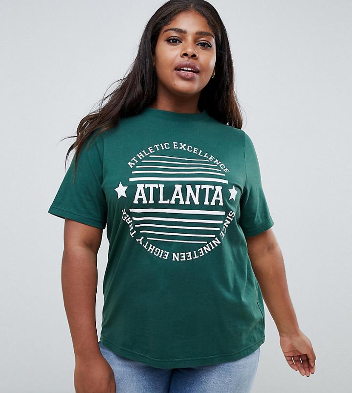Daisy Street Plus Boyfriend T-shirt With Atlanta Print-green