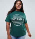 Daisy Street Plus Boyfriend T-shirt With Atlanta Print-green
