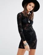 Missguided Flocked Sheer Mini Bodycon Dress - Black