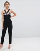 New Look Embroidered Cross Front Jumpsuit - Black