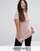 Asos Curve The Ultimate V- Neck Slouchy T-shirt - Pink