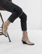 Asos Design Arkansas Leather Western Boots In Snake - Multi