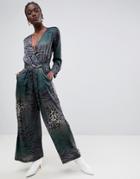 Gestuz Cristal Long Sleeve Jumpsuit In Mixed Animal Print - Green