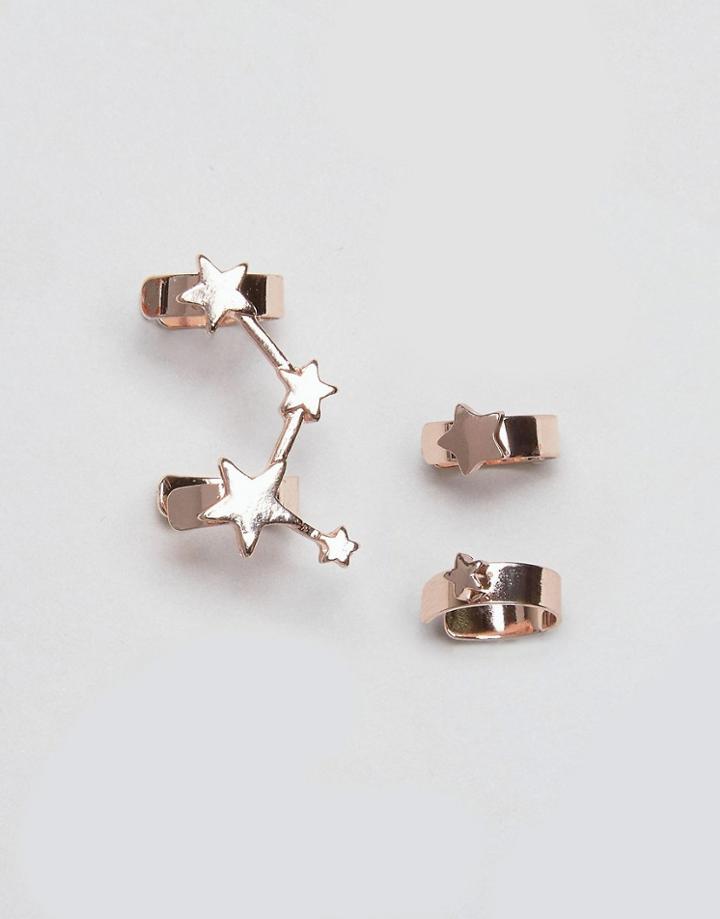 Asos Pack Of 3 Star Ear Cuffs - Copper