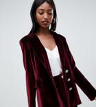 Fashion Union Tall Longline Blazer In Velvet With Rhinestone Buttons - Red