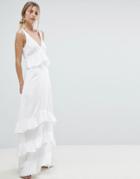 Y.a.s Ruffle Maxi Dress With Lace Inserts - White