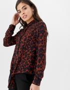 Brave Soul Emma Leopard Print Shirt With Tie Front - Red