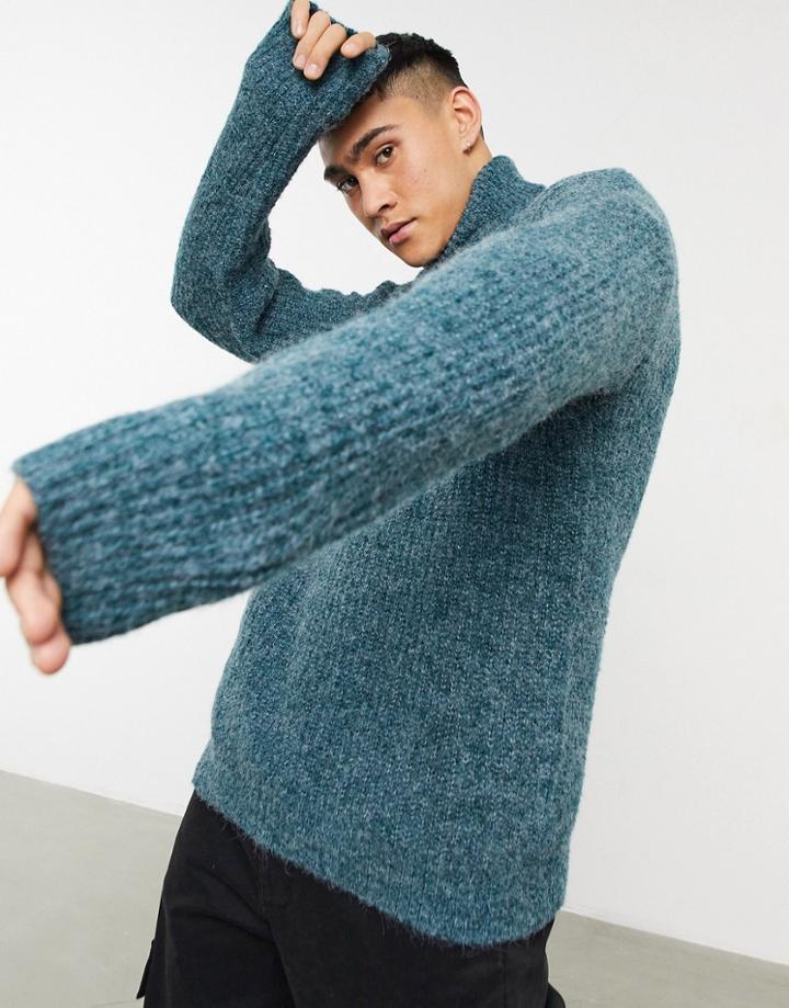 Pull & Bear Roll Neck Sweater In Blue-blues