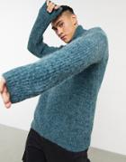 Pull & Bear Roll Neck Sweater In Blue-blues