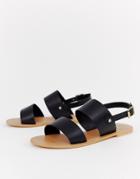 Asos Design Faye Leather Flat Sandals - Black