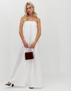 Asos Design Minimal Bandeau Wide Leg Jumpsuit With Pleat Detail - White