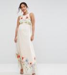 Asos Maternity Tall Embroidery Mesh Maxi Dress-pink