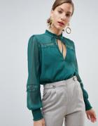 River Island Lace Insert Blouse In Green
