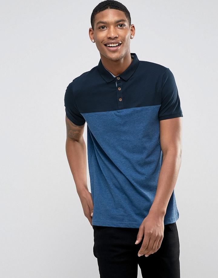 Brave Soul Top Panel Polo - Blue